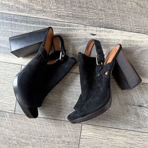 Frye Black Suede Sandals Ankle Boots Block Heel Open Toe Size 11